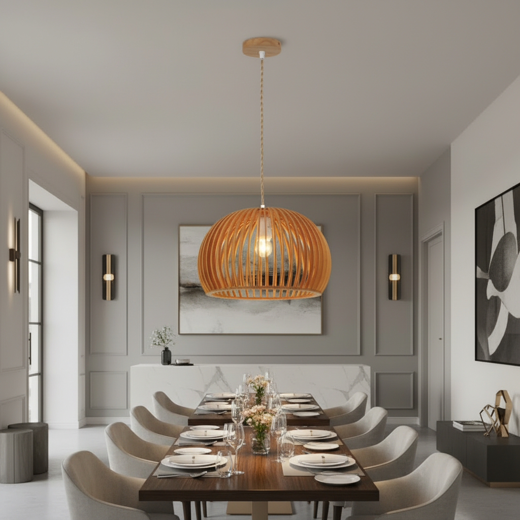 Wooden Slatted Dome Pendant Light – PL WD25-01