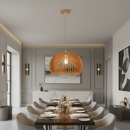 Wooden Slatted Dome Pendant Light – PL WD25-01