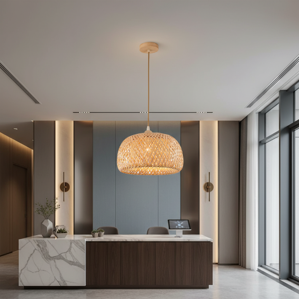 Bamboo Dome Pendant Lamp – Compact Natural Wood Style, PL WD25-06-01