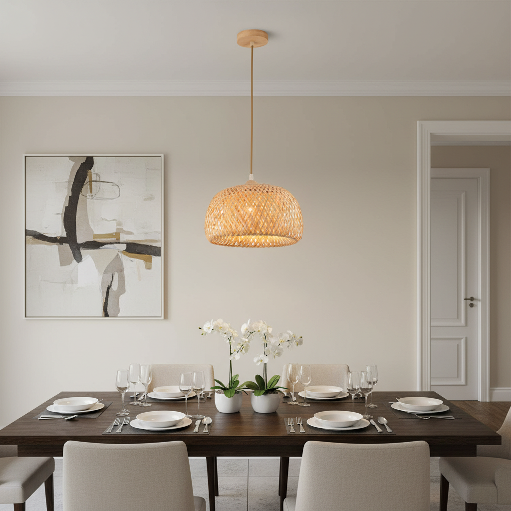 Bamboo Dome Pendant Lamp – Compact Natural Wood Style, PL WD25-06-01