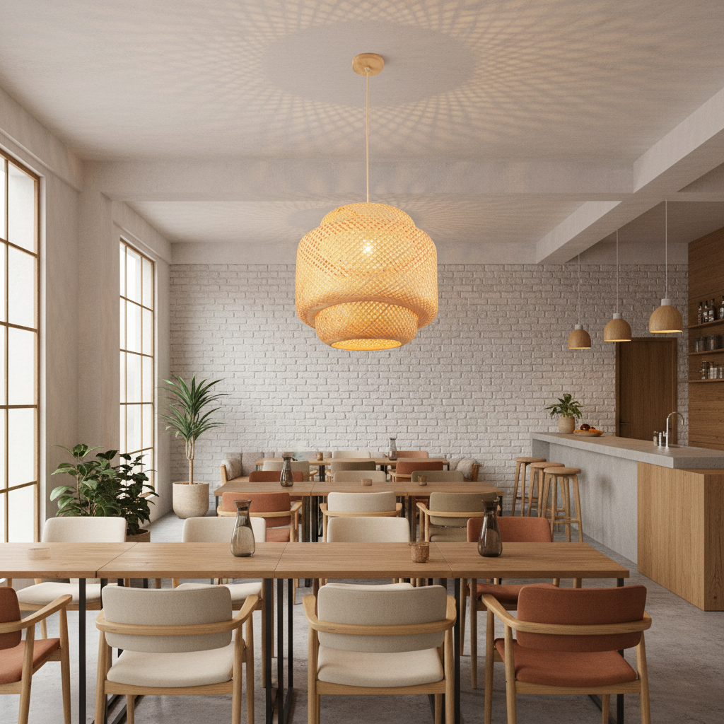 Natural Bamboo Pendant Lamp – Warm Organic Style, E27 Holder, PL WD25-07
