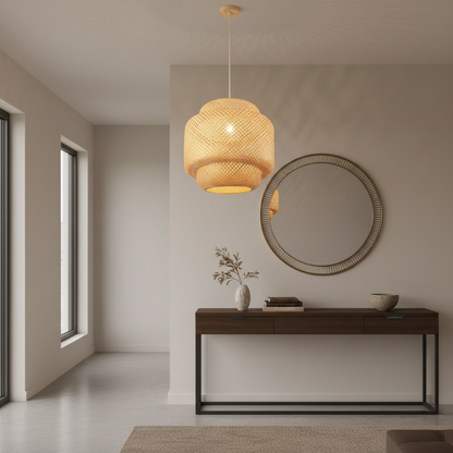 Natural Bamboo Pendant Lamp – Warm Organic Style, E27 Holder, PL WD25-07