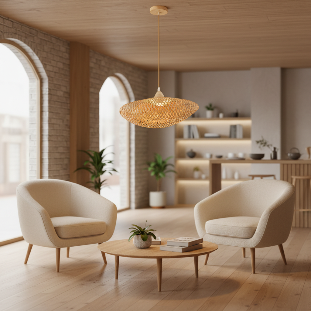 Natural Wood Finish Bamboo Pendant Lamp 40cm, PL WD25-09