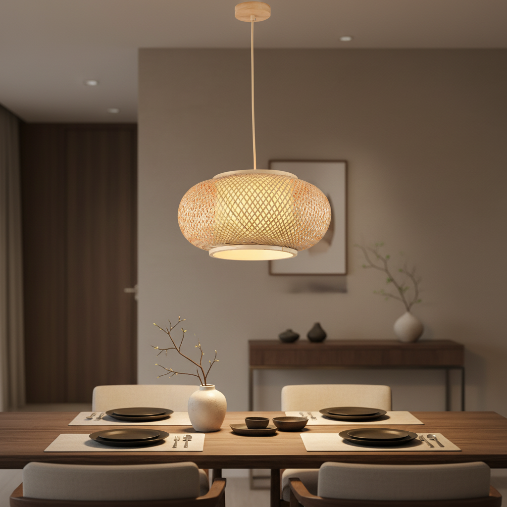 Bamboo Globe Pendant Lamp – Natural Wood Finish, PL WD25-12