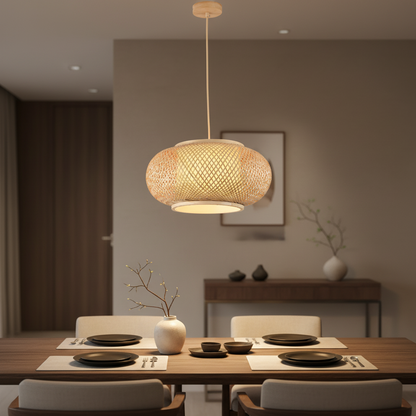 Bamboo Globe Pendant Lamp – Natural Wood Finish, PL WD25-12
