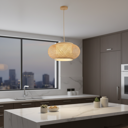 Bamboo Globe Pendant Lamp – Natural Wood Finish, PL WD25-12