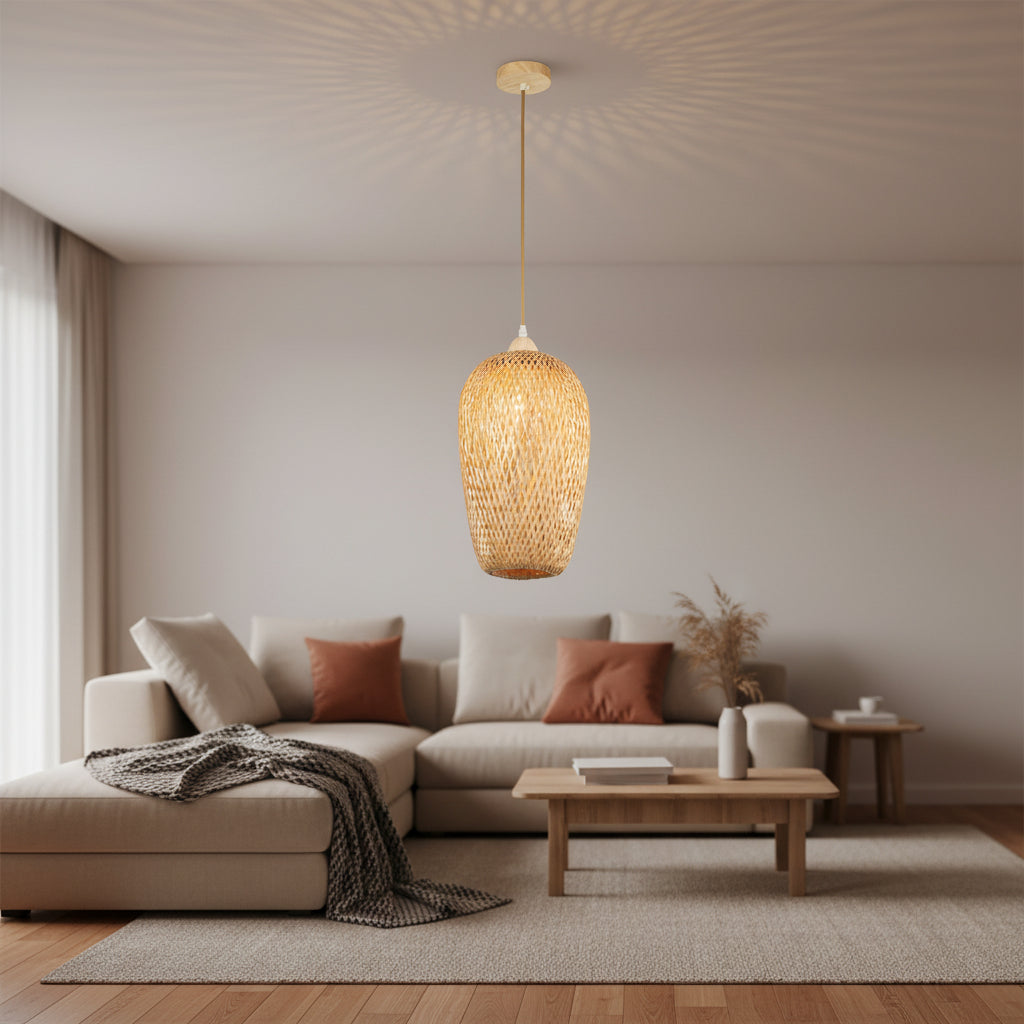 Bamboo Cylinder Pendant Lamp –E27 Holder SKU PL WD25-14
