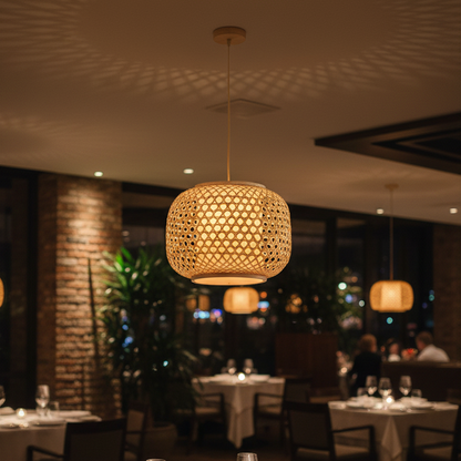 Bamboo Weave Pendant Lamp – Natural Wood Finish SKU PL WD25-15