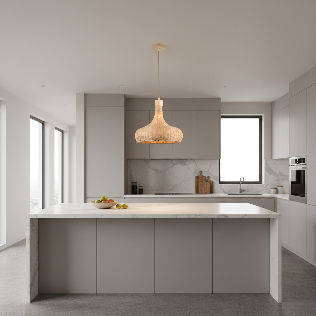 Bamboo Pendant Lamp with Wide Dome Shade  PL WD25-17