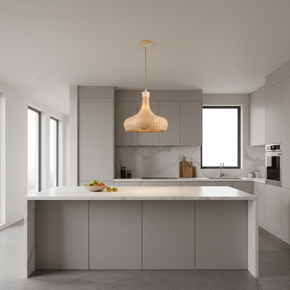 Bamboo Pendant Lamp with Wide Dome Shade  PL WD25-17