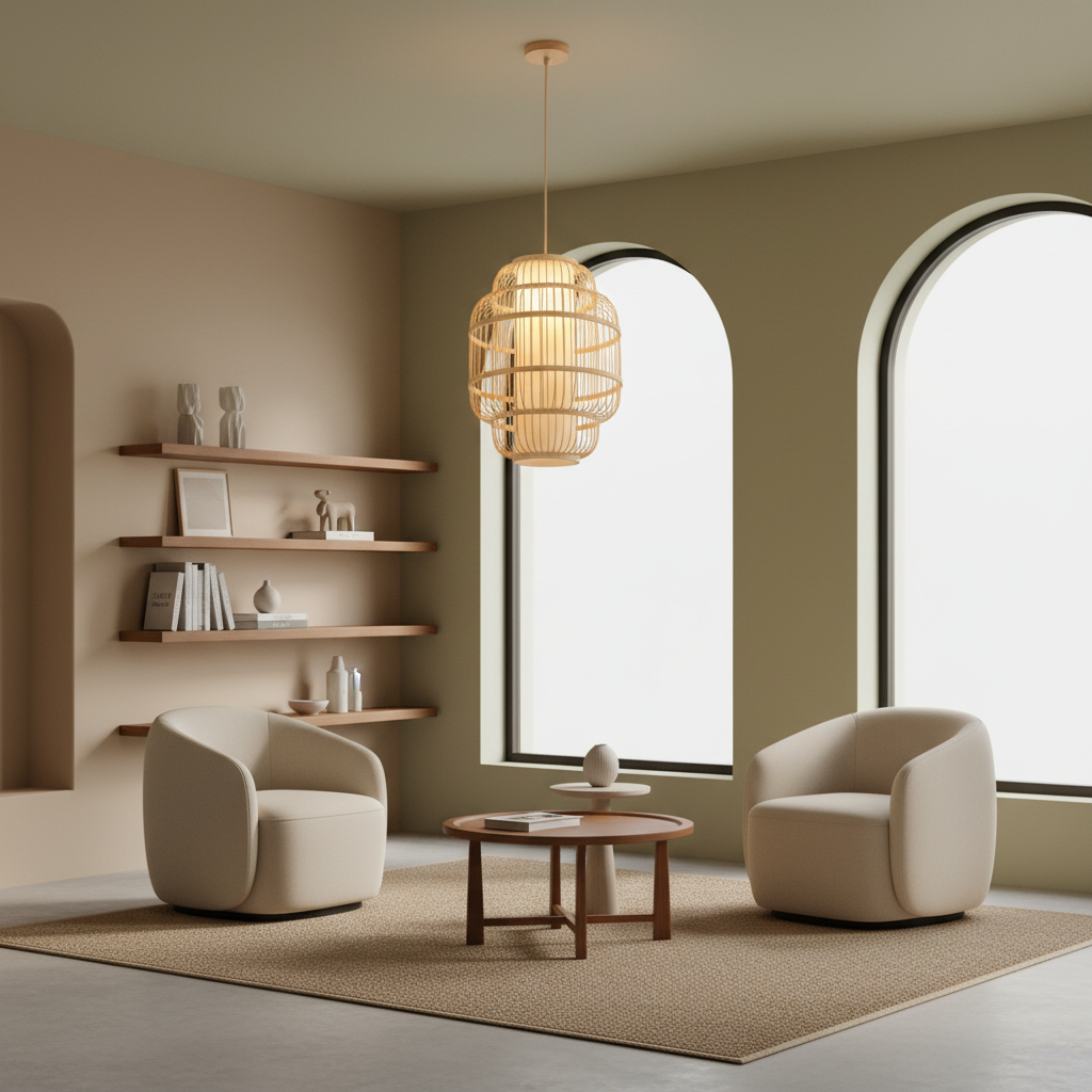 Oval Woven Design Bamboo Pendant Lamp PL WD25-25