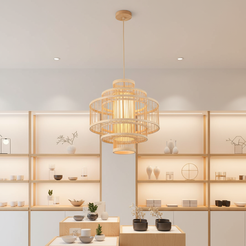 Geometric Woven Frame Bamboo Pendant Lamp SKU PL WD25-27-01