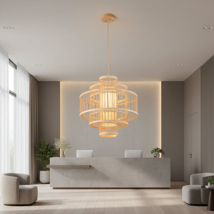 Geometric Woven Frame Bamboo Pendant Lamp SKU PL WD25-27-01