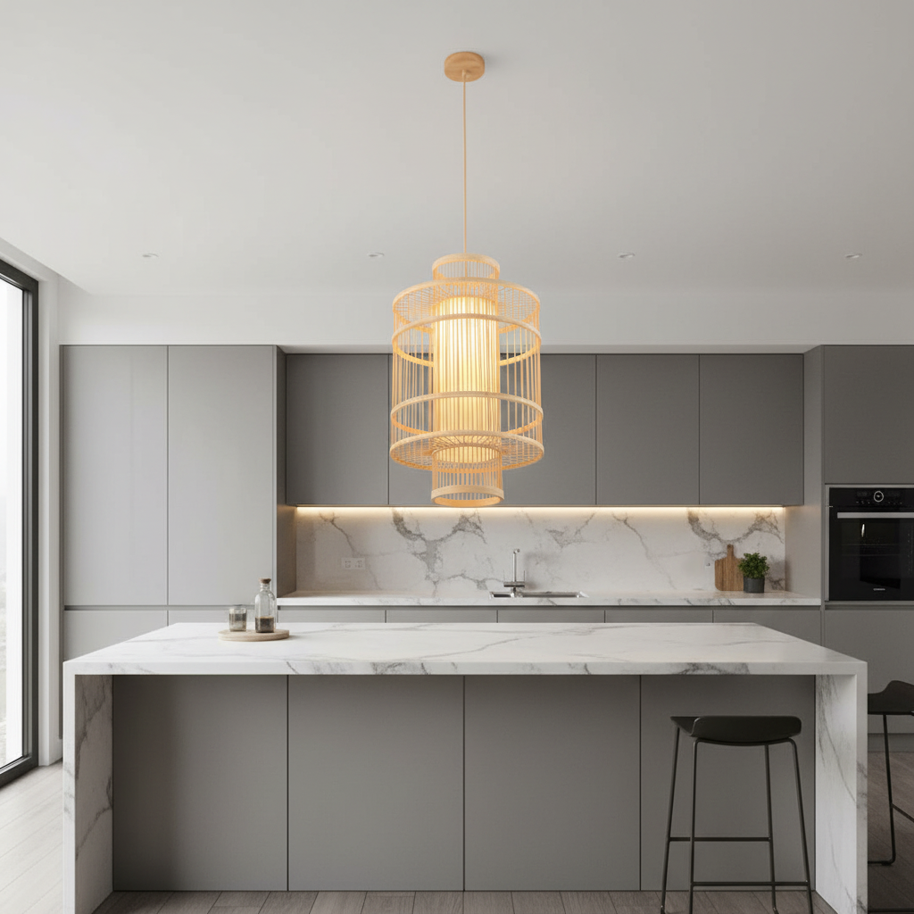 Cylindrical Frame Bamboo Pendant Lamp PL WD25-29