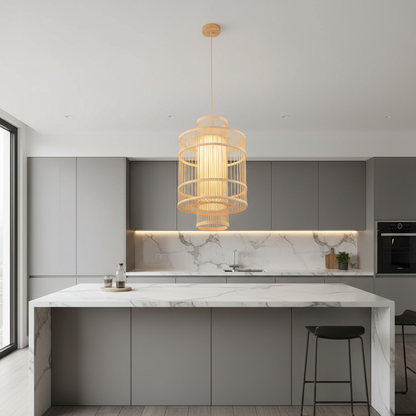 Cylindrical Frame Bamboo Pendant Lamp PL WD25-29