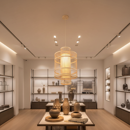 Cylindrical Frame Bamboo Pendant Lamp PL WD25-29