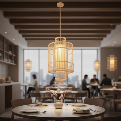 Cylindrical Frame Bamboo Pendant Lamp PL WD25-29