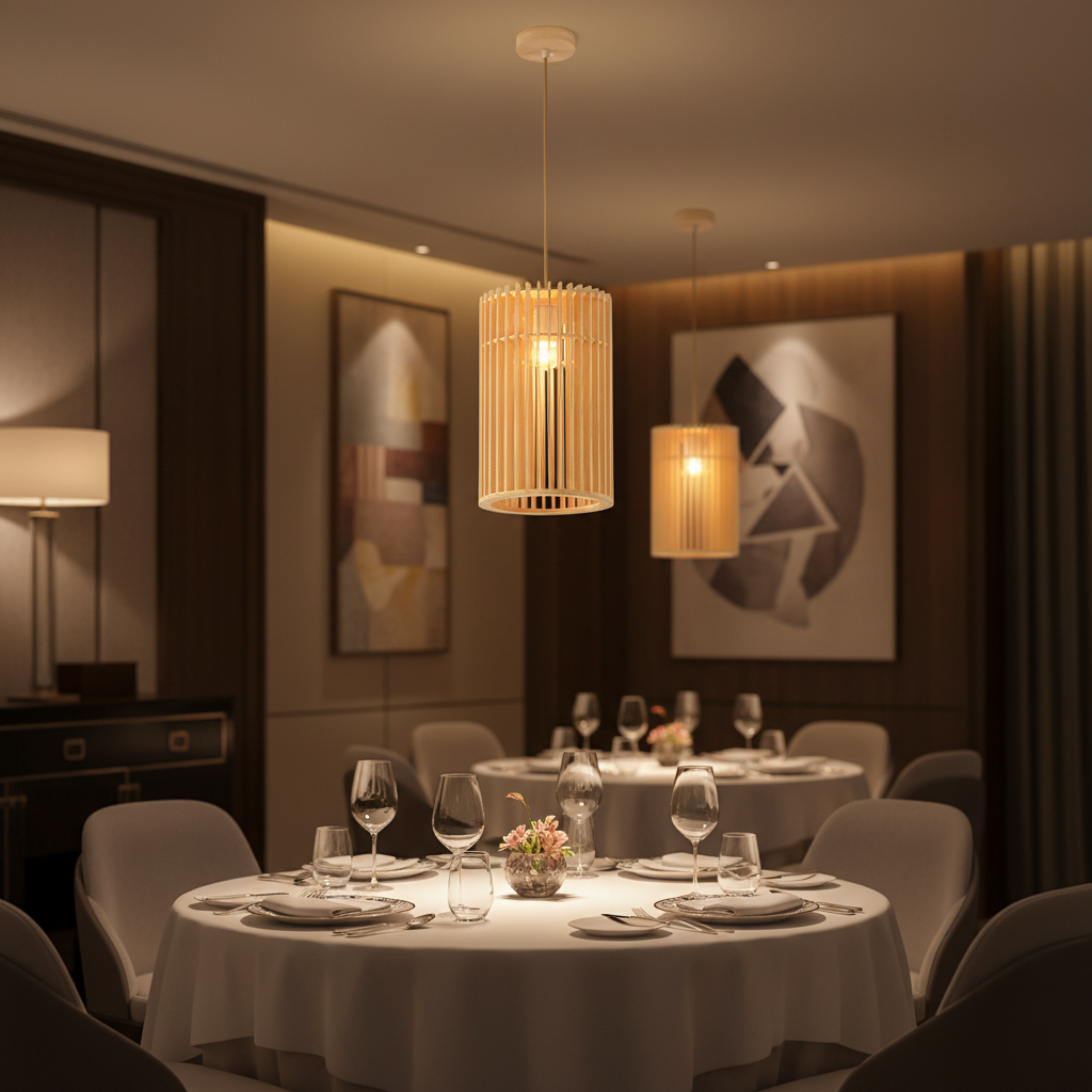 Cylindrical Frame Bamboo Pendant Lamp PL WD25-30