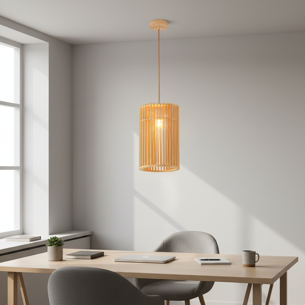 Cylindrical Frame Bamboo Pendant Lamp PL WD25-30