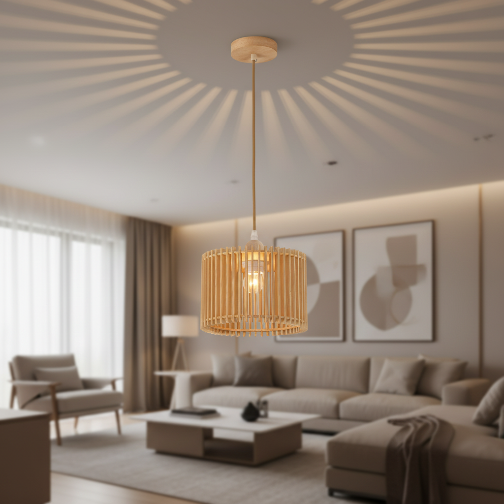 Cylindrical Wood Pendant Lamp 22cm  PL WD25-31