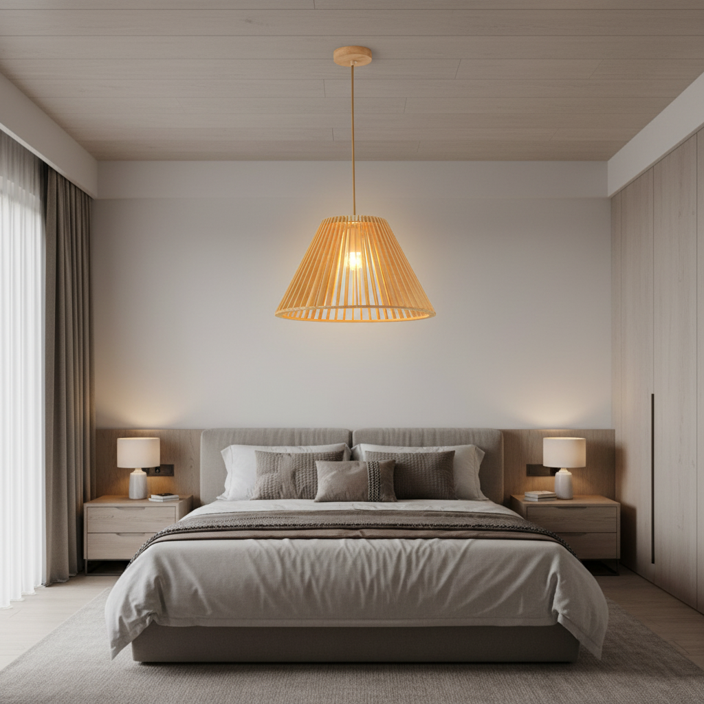 Conical Shade Design Wood Pendant Lamp E27 Holder, PL WD25-33