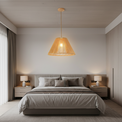 Conical Shade Design Wood Pendant Lamp E27 Holder, PL WD25-33
