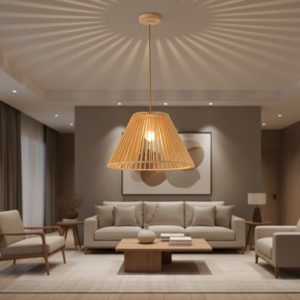 Conical Shade Design Wood Pendant Lamp E27 Holder, PL WD25-33