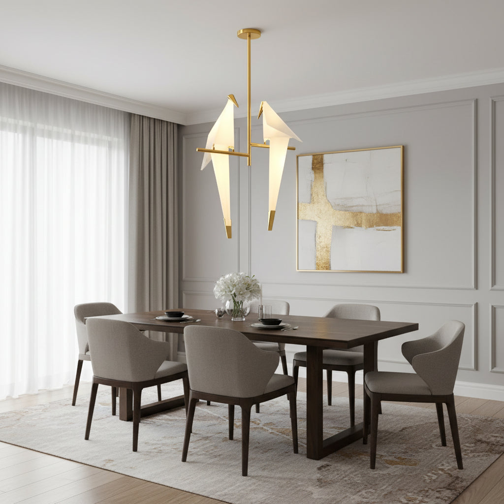 Gold Origami Bird Pendant Chandelier with LED Lights