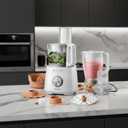 Philips HR7520 compact food processor with 2.1L bowl, citrus press, grinding mill, and multiple attachments