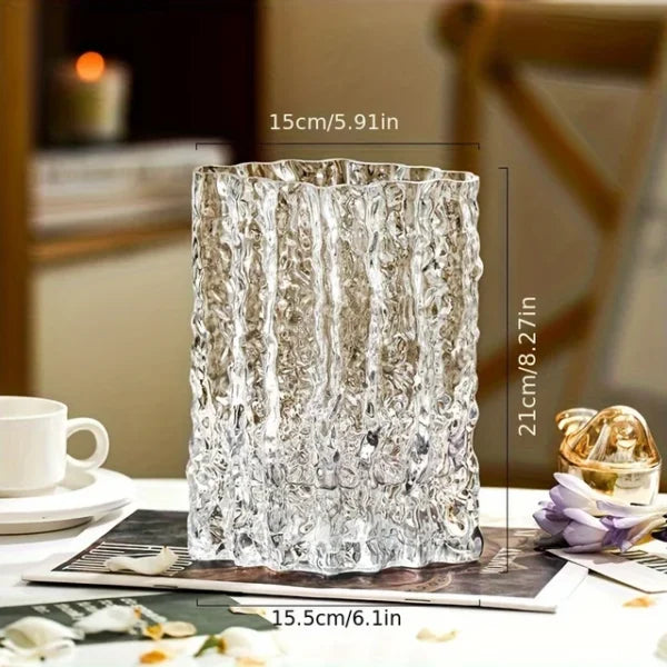 21cm Clear Rippled Glass Vase with Wavy Texture