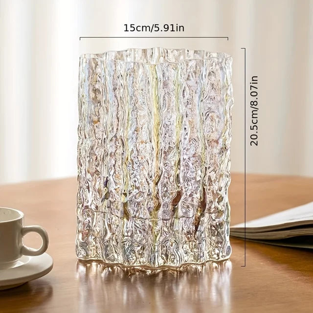 21cm Clear Rippled Glass Vase with Wavy Texture