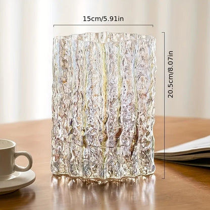 21cm Clear Rippled Glass Vase with Wavy Texture