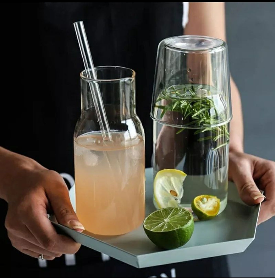 Bedside night water bottle with glass transparent glass 520ml bottle and 250ml glass