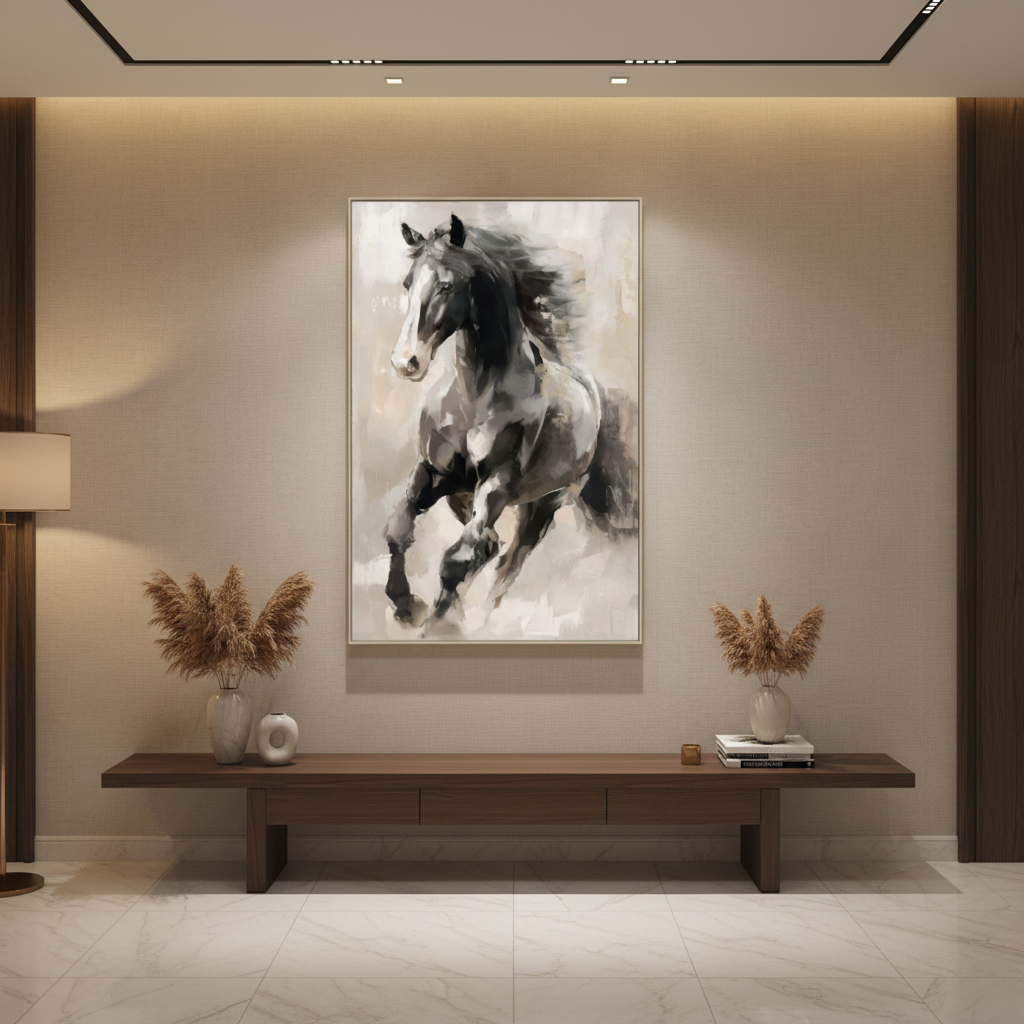 Framed Horse  Printed & Oil Textured Canvas Wall Art