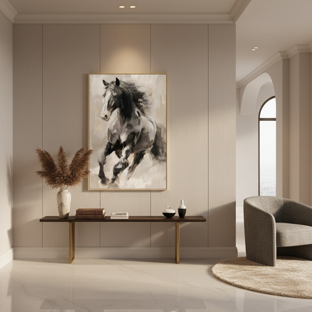 Framed Horse  Printed & Oil Textured Canvas Wall Art