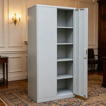 Steel Stationery Cabinet with Adjustable Shelves and Lock