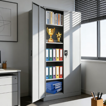 Steel Stationery Cabinet with Adjustable Shelves and Lock