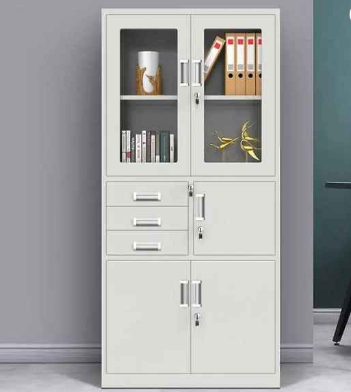 Steel combination cabinet with glass doors, storage drawers and lockable compartments - Dawood Lifestyle & Gadgets ke
