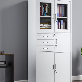 Steel Combination Cabinet with Glass Doors, Drawers and Storage Compartments