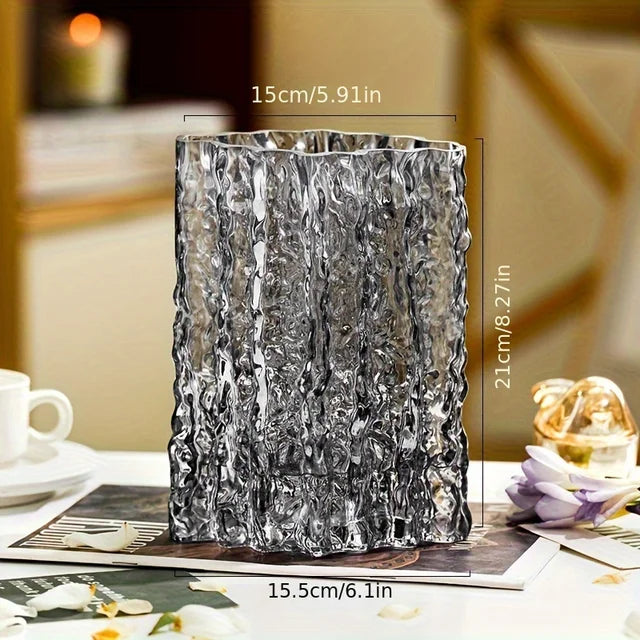 21cm Clear Rippled Glass Vase with Wavy Texture