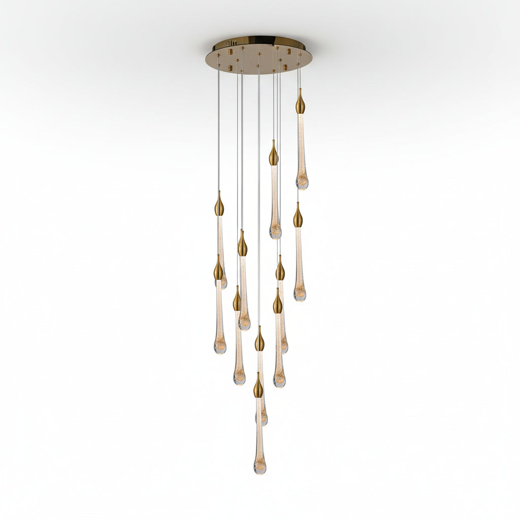 Gold multi-drop LED chandelier with 12 lamps, adjustable height, model WH 2024-0212-11-TC