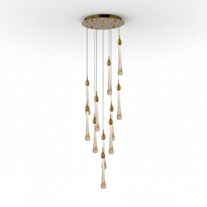 Gold multi-drop LED chandelier with 12 lamps, adjustable height, model WH 2024-0212-11-TC