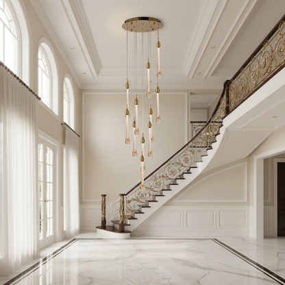 12 Raindrop Cascading Gold Pendant Chandelier-WH 2024-0212-11-TC