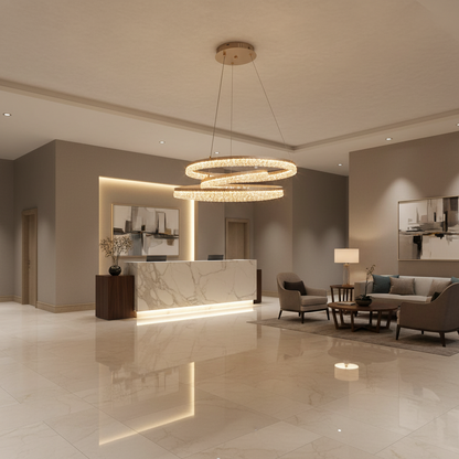 Golden Spiral Crystal Chandelier – 70W LED, 3-Colour Adjustable – WH 25CL-09-GO-TC