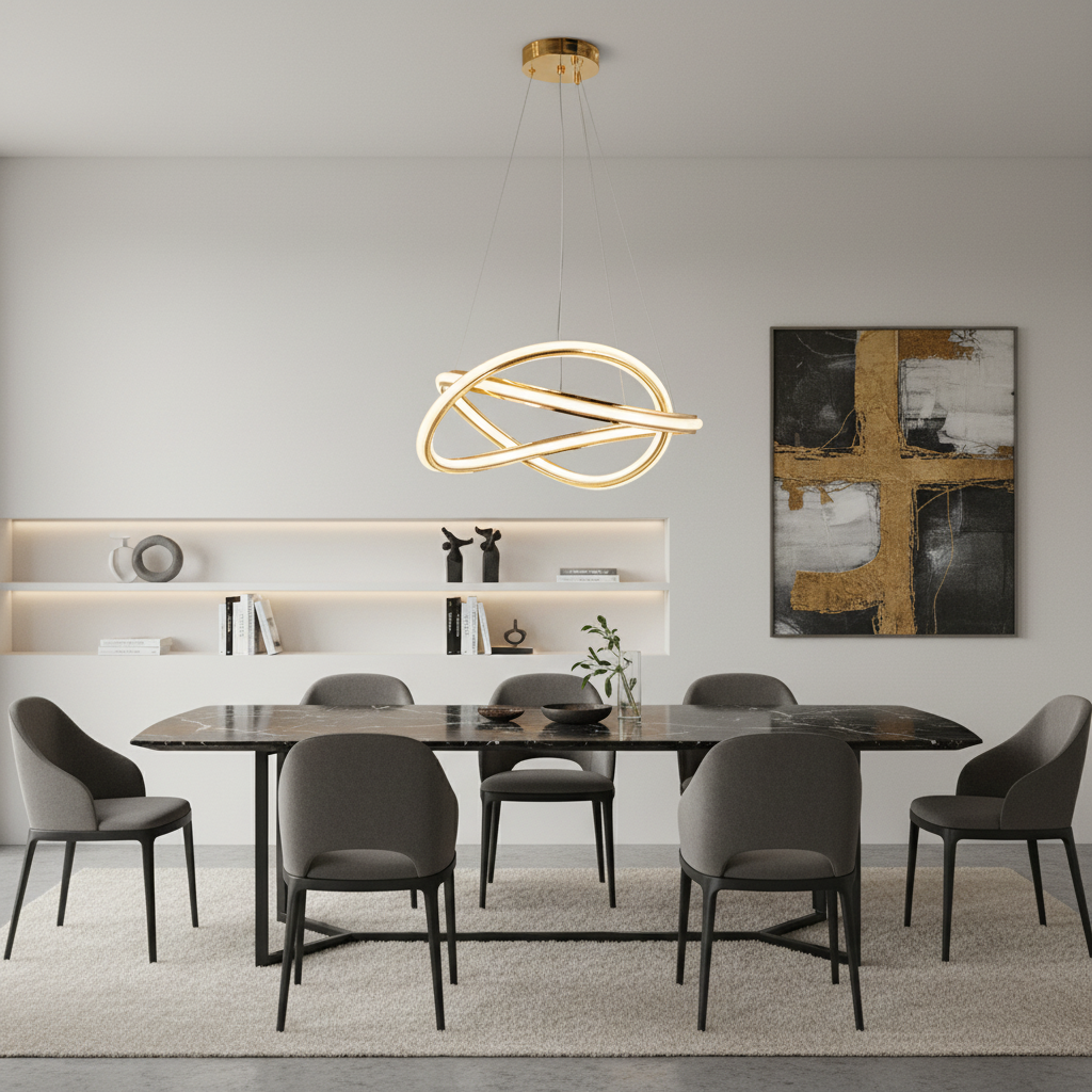 Golden Interloop Chandelier – 100W LED, 3-Colour Adjustable – WH 25CL-16-GO-TC