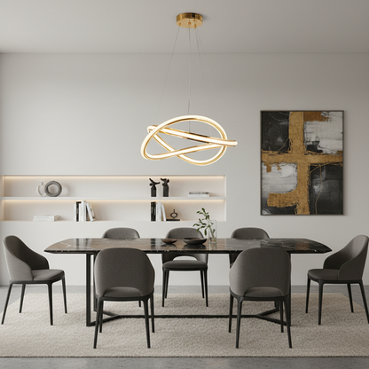 Golden Interloop Chandelier – 100W LED, 3-Colour Adjustable – WH 25CL-16-GO-TC