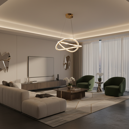 Golden Interloop Chandelier – 100W LED, 3-Colour Adjustable – WH 25CL-16-GO-TC