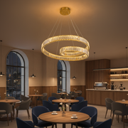 Double Ring Crystal Pendant Light Gold LED Chandelier 100W Tri-Colour WH 2602-GO-TC
