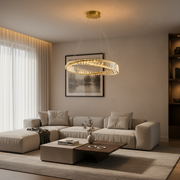 Crystal Ring Pendant Light Gold LED Chandelier 56W Tri-Colour WH 2604-02-GO-TC