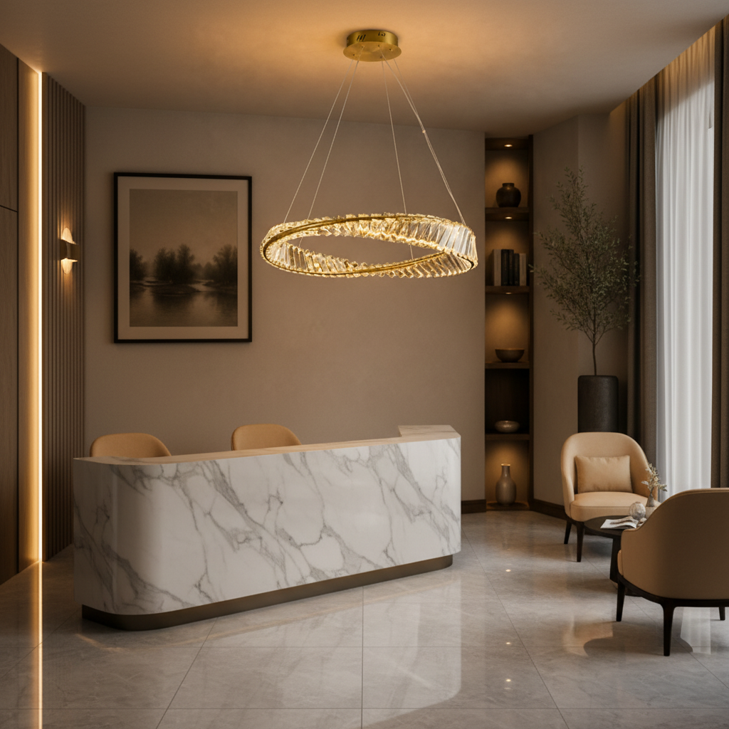Crystal Ring Pendant Light Gold LED Chandelier 56W Tri-Colour WH 2604-02-GO-TC